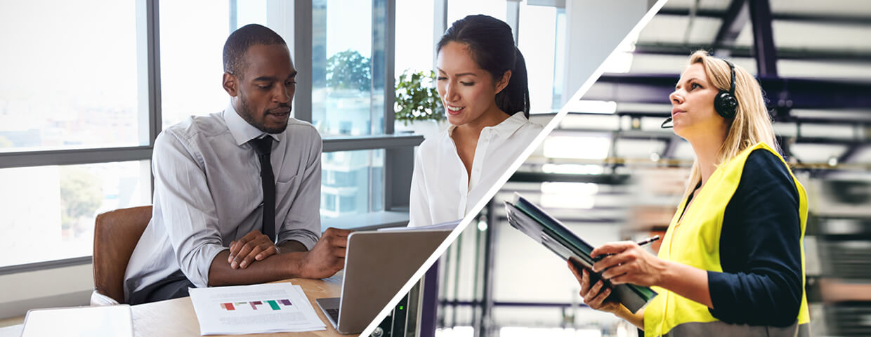 Main and woman working / Woman in warehouse