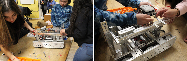 Kids working on robotics projects