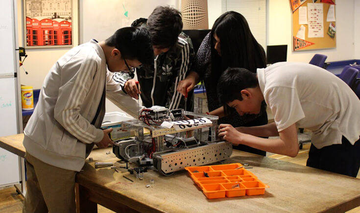 Kids working on robotics project