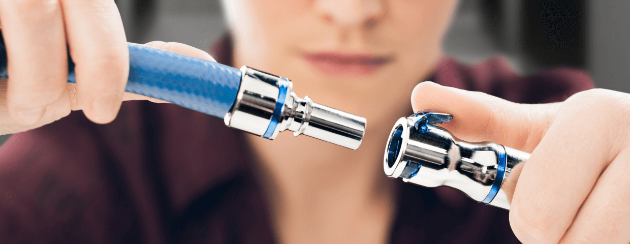 Scientist holding connector